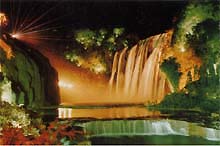 The night view of the Yellow Fruit Tree waterfall